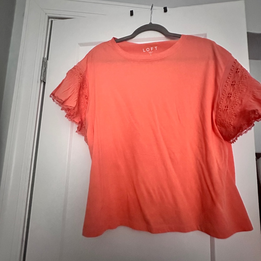 LOFT Women's Coral Top with Lace Sleeves NWOT
